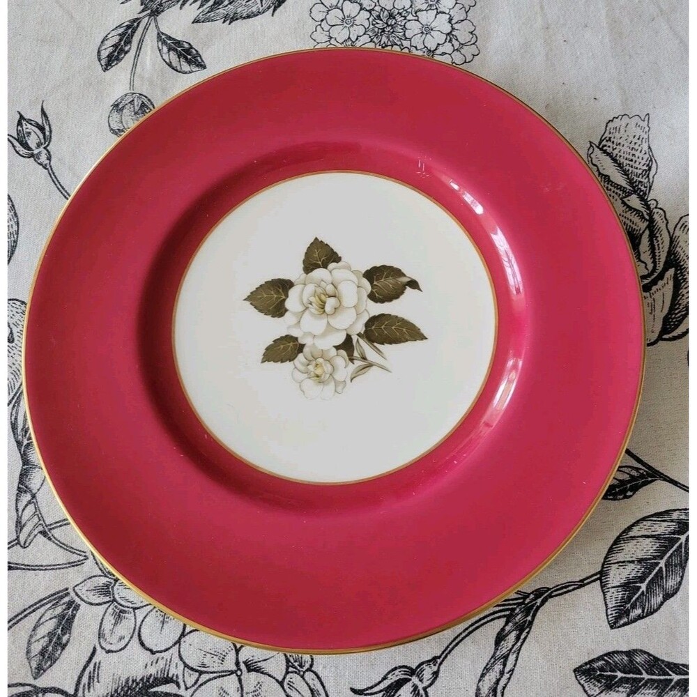 READ Vtg Royal Worcester Burgundy Red White Rose Gold Plate Bone China England